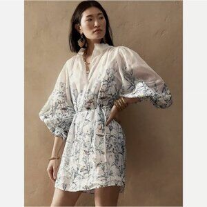 Banana Republic Ramie botanical bird print popover shirtdress Size XS